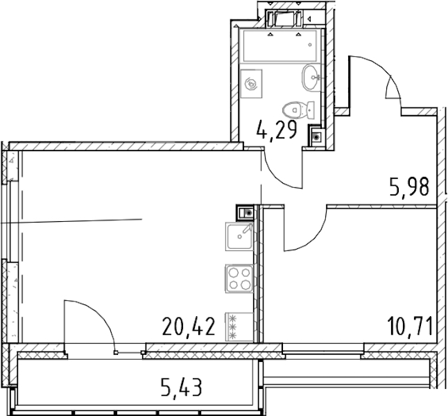 1-комнатная квартира 41.4 м², 3/17 эт., ЖК «Город Первых»